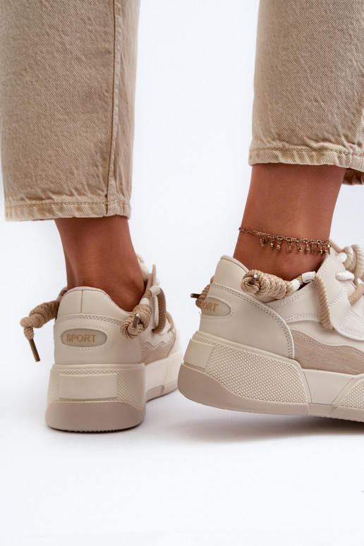 Baskets modèle chaussures à plateforme beige Moariella