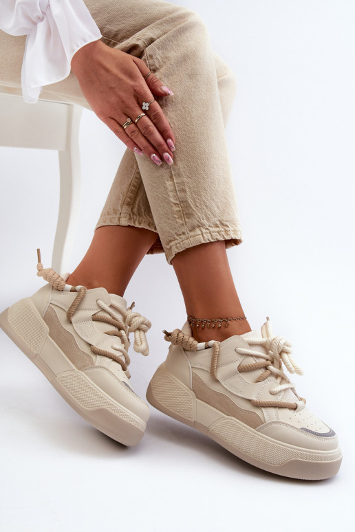 Baskets modèle chaussures à plateforme beige Moariella
