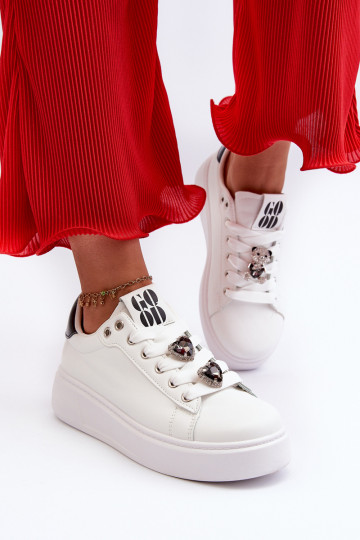 Baskets femme à plateforme avec coeurs, azamia blanc