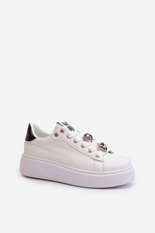 Baskets femme à plateforme avec coeurs, azamia blanc