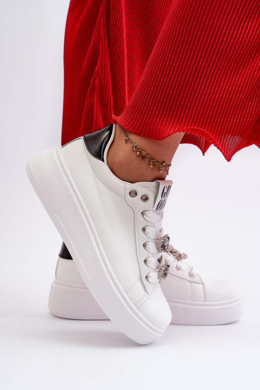 Baskets femme à plateforme avec coeurs, azamia blanc