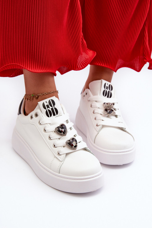 Baskets femme à plateforme avec coeurs, azamia blanc