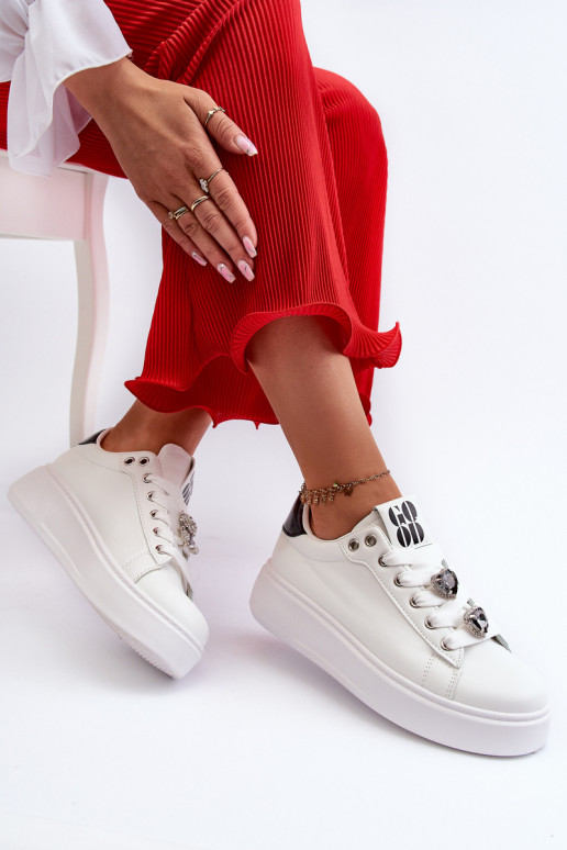 Baskets femme à plateforme avec coeurs, azamia blanc