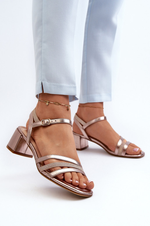 Sandales pour femmes à talon bas en éco-cuir Sergio Leone SK046 couleur or rose