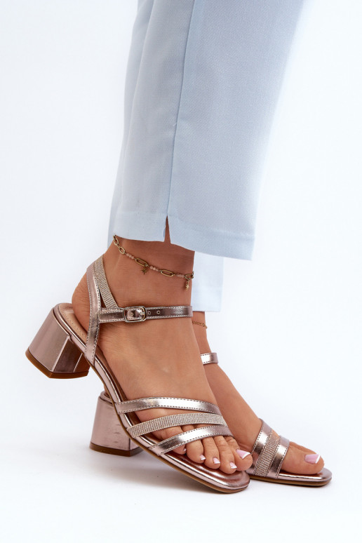 Sandales pour femmes à talon bas en éco-cuir Sergio Leone SK046 couleur or rose