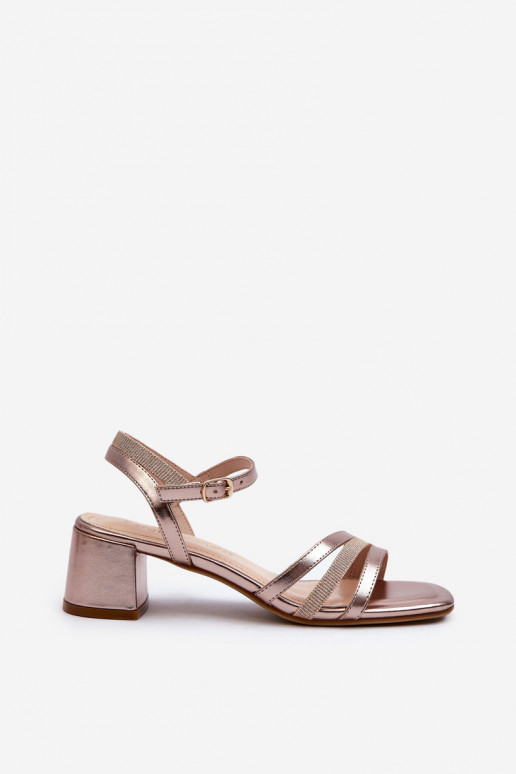 Sandales pour femmes à talon bas en éco-cuir Sergio Leone SK046 couleur or rose