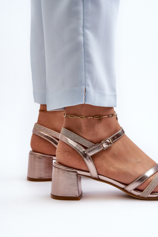 Sandales pour femmes à talon bas en éco-cuir Sergio Leone SK046 couleur or rose