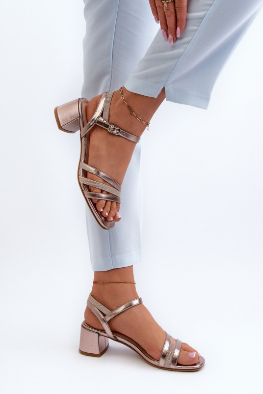 Sandales pour femmes à talon bas en éco-cuir Sergio Leone SK046 couleur or rose