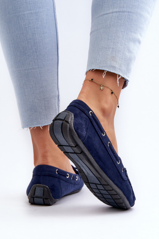 Mocassins élégants en daim bleu foncé Si Passione