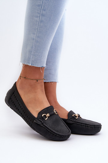 Mocassins ajourés avec ornements pour femme noirs Kaydance 2