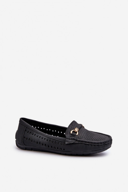 Mocassins ajourés avec ornements pour femme noirs Kaydance
