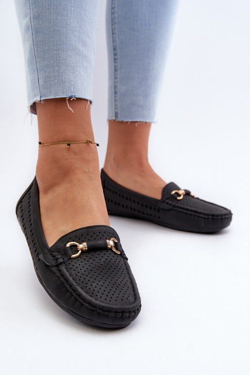 Mocassins ajourés avec ornements pour femme noirs Kaydance