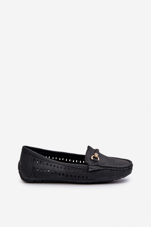 Mocassins ajourés avec ornements pour femme noirs Kaydance