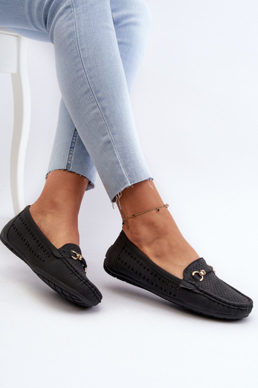 Mocassins ajourés avec ornements pour femme noirs Kaydance