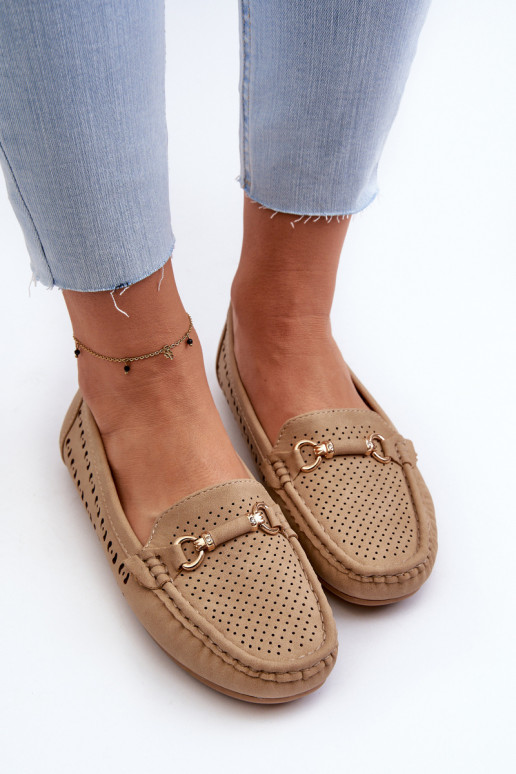 Mocassins femme ajourés avec ornements marron Kaydance