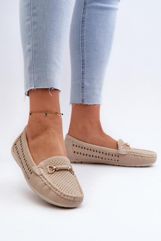 Mocassins ajourés pour femmes avec ornements beiges Kaydance