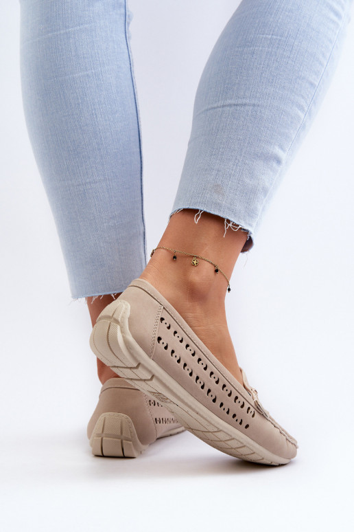 Mocassins ajourés pour femmes avec ornements beiges Kaydance