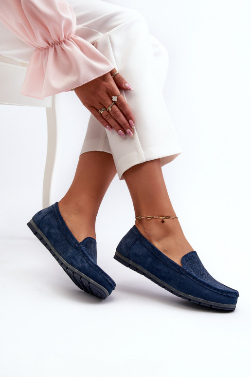 Mocassins en daim couleur bleu foncé S.Barski LR755