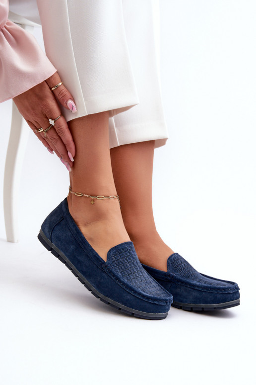 Mocassins en daim couleur bleu foncé S.Barski LR755