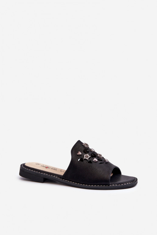 avec brillance Sandales pour femmes avec de beaux détails S.Barski KV27-063 couleur noir avec brillance Sandales pour femmes avec de beaux détails S.Barski KV27-063 couleur noir