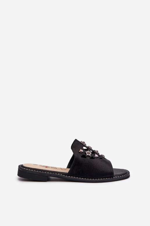 avec brillance Sandales pour femmes avec de beaux détails S.Barski KV27-063 couleur noir
