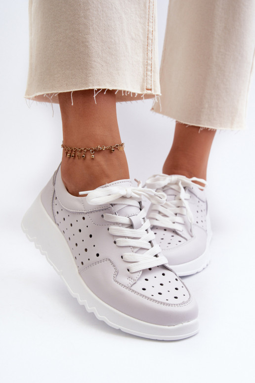 avec éléments ajourés Sneakers modèle chaussures cuir naturel couleur gris S.Barski LR482