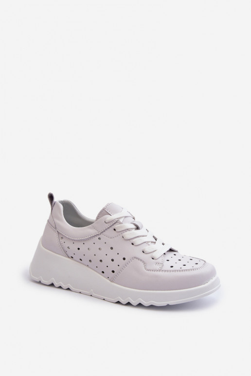 avec éléments ajourés Sneakers modèle chaussures cuir naturel couleur gris S.Barski LR482