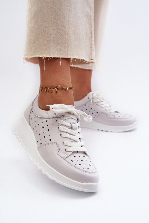 avec éléments ajourés Sneakers modèle chaussures cuir naturel couleur gris S.Barski LR482