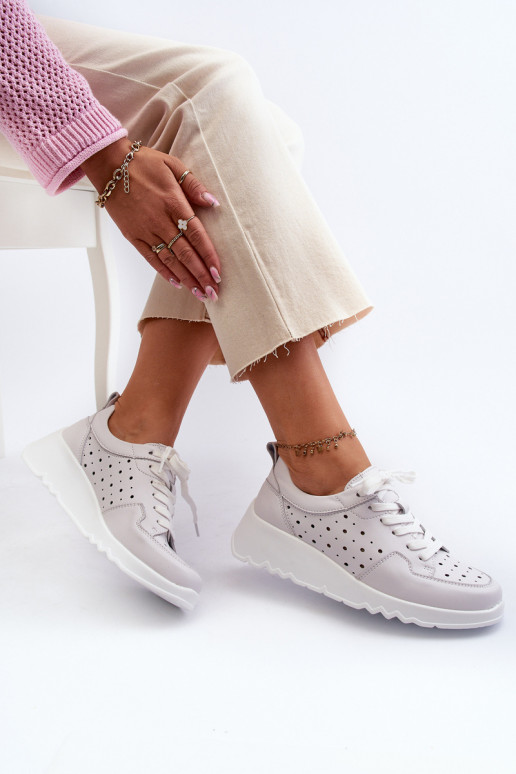 avec éléments ajourés Sneakers modèle chaussures cuir naturel couleur gris S.Barski LR482
