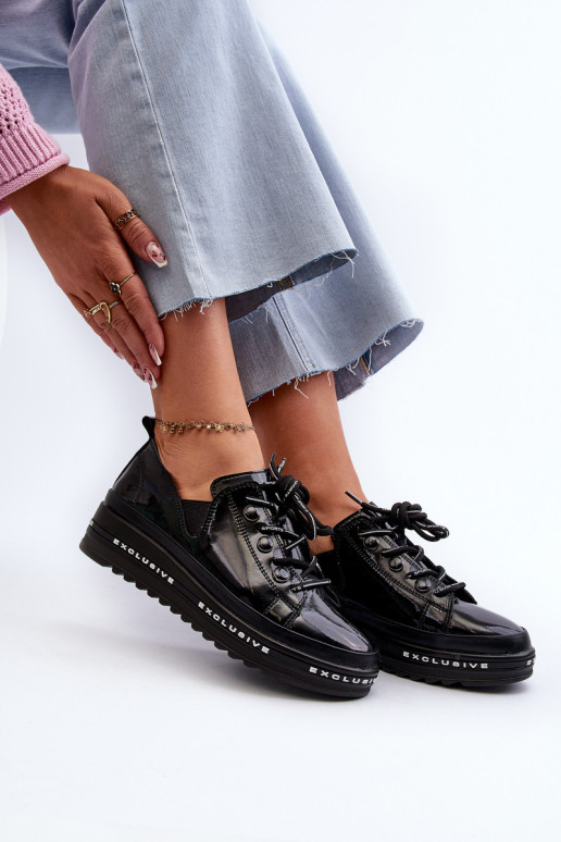 Chaussures à lacets avec plateforme en cuir naturel S.Barski LR620 couleur noir