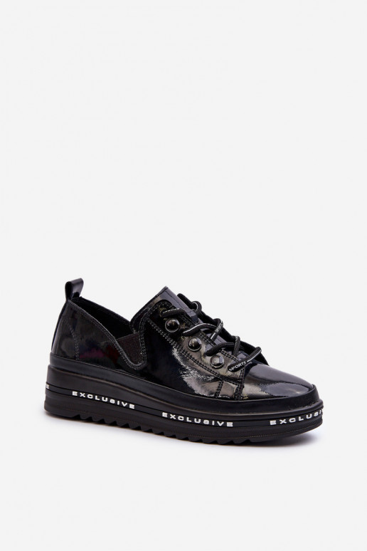 Chaussures à lacets avec plateforme en cuir naturel S.Barski LR620 couleur noir