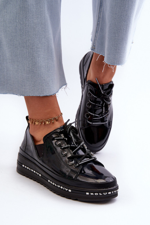 Chaussures à lacets avec plateforme en cuir naturel S.Barski LR620 couleur noir