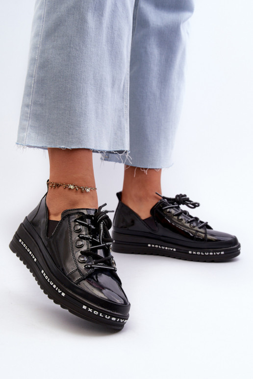 Chaussures à lacets avec plateforme en cuir naturel S.Barski LR620 couleur noir