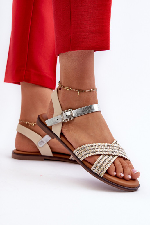 Sandales plates pour femme S.Barski MY923 couleur beige