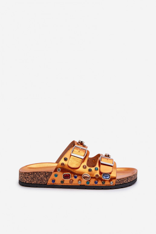 Chaussons femme décorés avec boucles S.Barski MY121 couleur orange