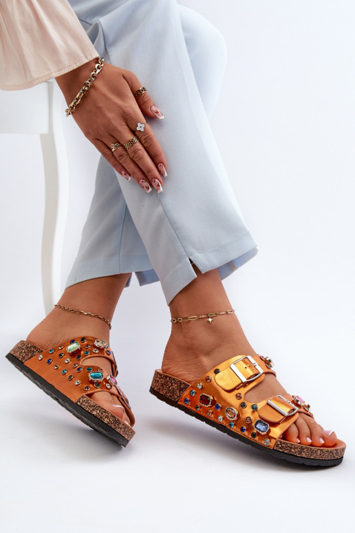 Chaussons femme décorés avec boucles S.Barski MY121 couleur orange