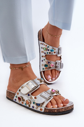 Chaussons pour femmes décorés avec boucles S.Barski MY121 couleur argent 2