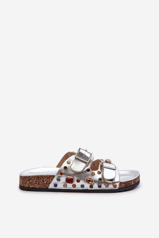 Chaussons pour femmes décorés avec boucles S.Barski MY121 couleur argent