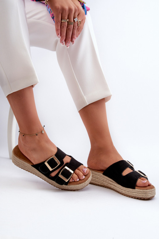 Chaussons pour femmes en éco-daim noir Zaloemi