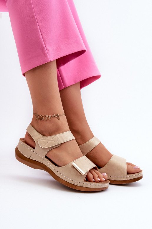 Sandales confortables pour femme à attaches adhésives beige Iphiope