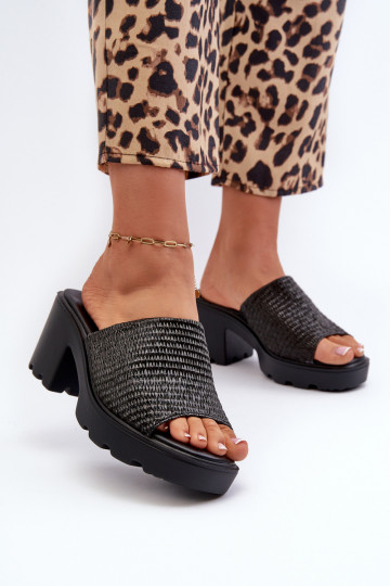 Chaussons femme à talons hauts tressés Titantha noirs