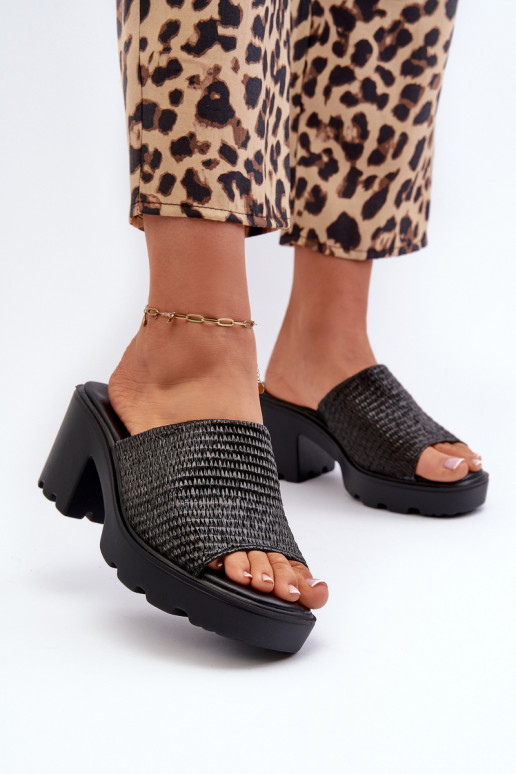 Chaussons femme à talons hauts tressés Titantha noirs