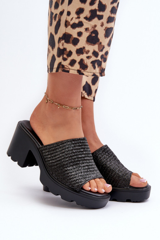 Chaussons femme à talons hauts tressés Titantha noirs
