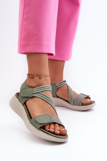 Sandales confortables à fermetures adhésives de couleur verte Eladora
