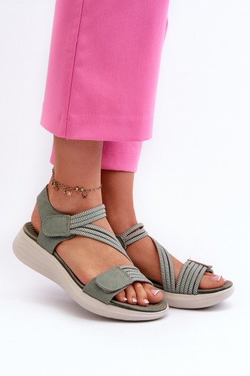 Sandales confortables à fermetures adhésives de couleur verte Eladora 2