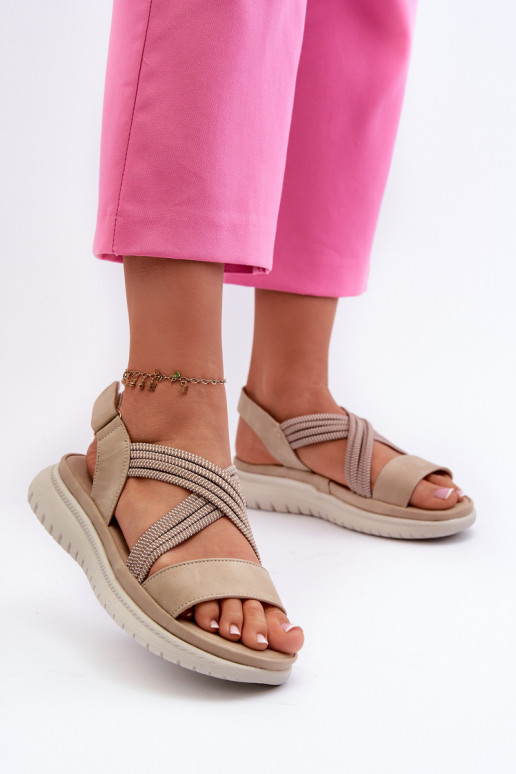 Sandales confortables à fermetures adhésives de couleur beige Ceclea