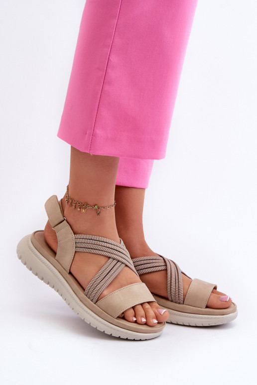 Sandales confortables à fermetures adhésives de couleur beige Ceclea