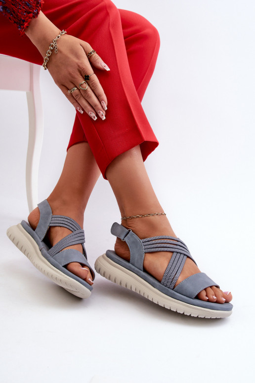 Sandales confortables à fermetures adhésives de couleur bleue Ceclea