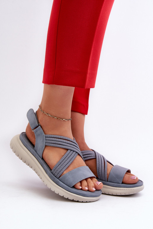 Sandales confortables à fermetures adhésives de couleur bleue Ceclea