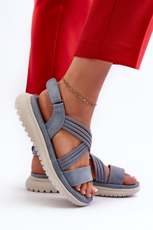Sandales confortables à fermetures adhésives de couleur bleue Ceclea